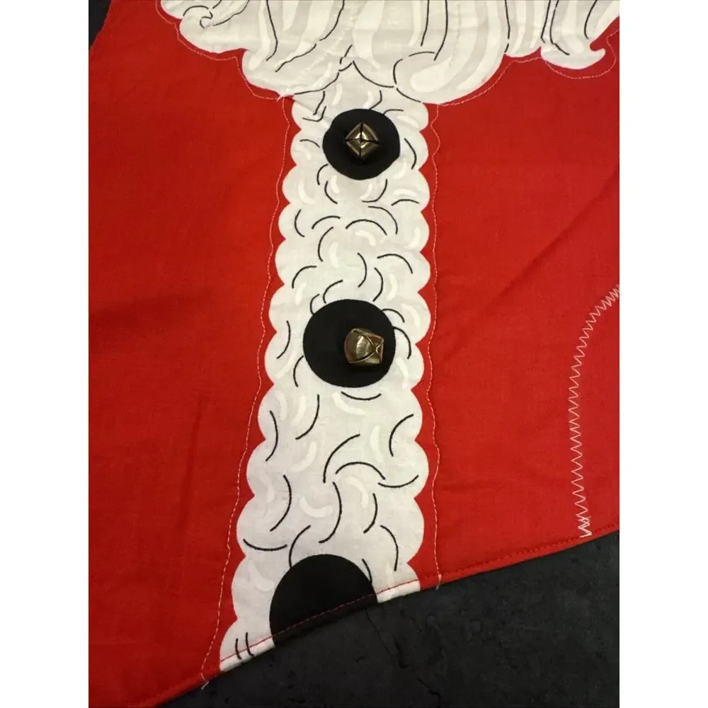 Vtg Santa Shaped Like A Stocking Wall Hanging Handmade 2 Bells Christmas Decor